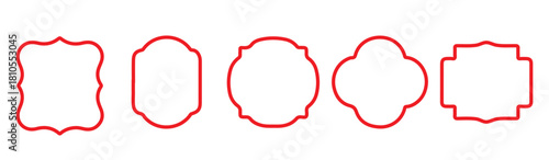 A versatile collection of red outline vintage frames and decorative border shapes, perfect for labels, tags, and design elements