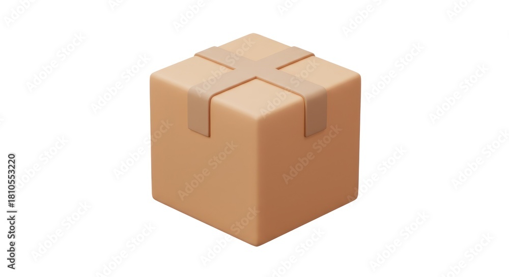 Fototapeta premium Isometric Cardboard Box with Tape on White Background.