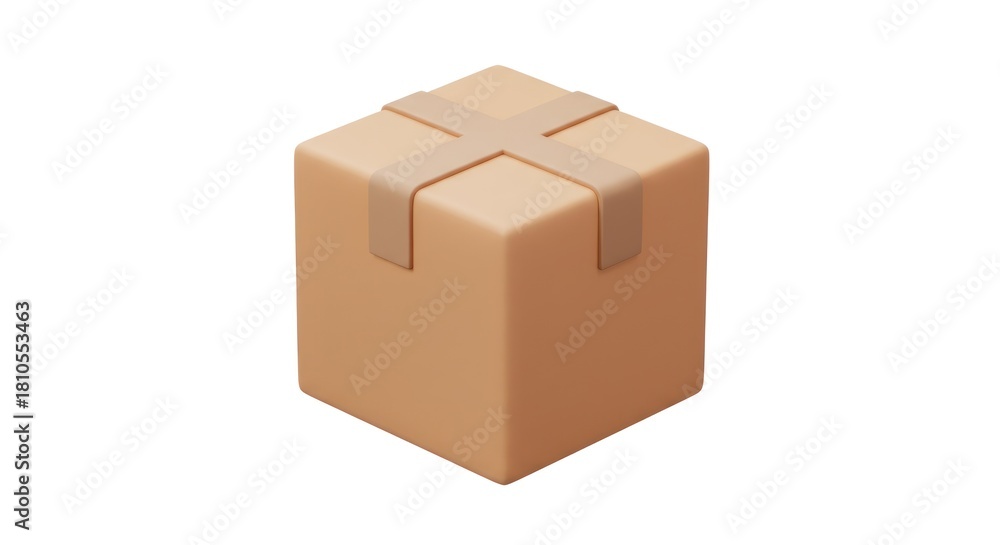Fototapeta premium Isometric Brown Cardboard Box with Tape on White Background.