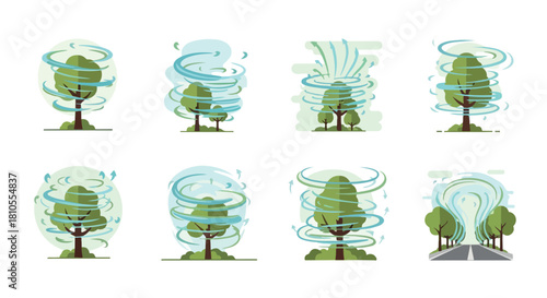 Windy weather with trees and swirling gusts