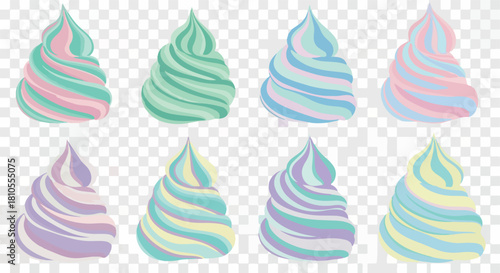 Colorful swirl cream puffs with transparent background