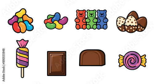 Assorted candies and chocolates collection with transparent background