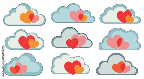 Hearts in clouds with transparent background
