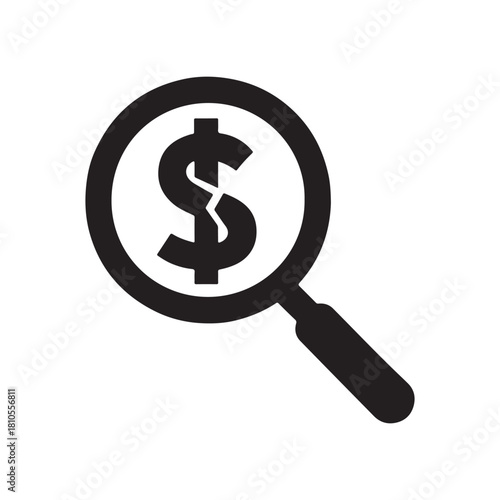 Broken dollar sign with magnifying glass signifying financial crisis or economic problem concept illustration silhouette