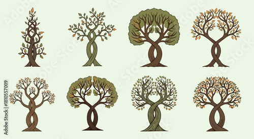 Twisted tree set with unique trunks and foliage