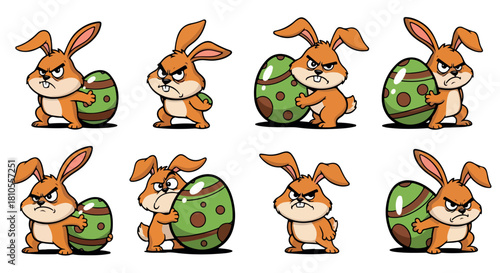 Angry bunny with egg for Easter celebration