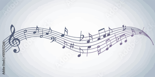 A refined illustration of musical notes flowing along a staff, f