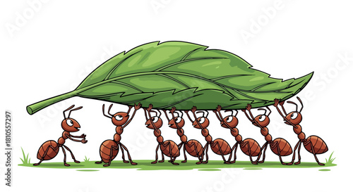 Ants carrying leaf teamwork cooperation nature