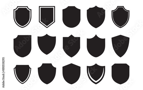 Collection of shield icons and crest shapes for design and security concepts