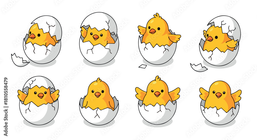 Obraz premium Baby chicks hatching from eggs with transparent background