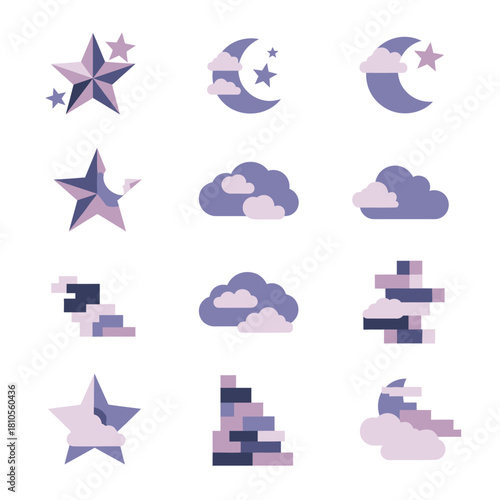 Night sky collection with moons, clouds, and dreamy nighttime weather elements