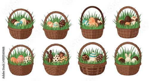 Easter baskets with eggs and bunnies springtime collection