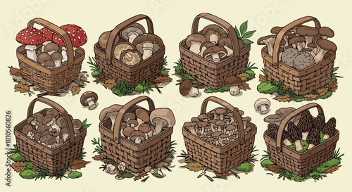 Baskets of mushrooms autumn harvest woodland foraging