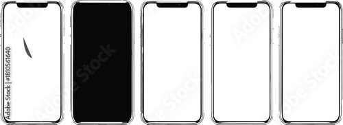 Set of modern smartphone frame silhouettes, vector illustration of mobile device outlines for mockups, UI design, app presentation, templates, and technology graphics