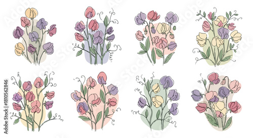 Floral bouquets with pastel colors for spring design