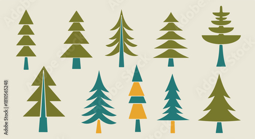Forest trees collection in muted colors