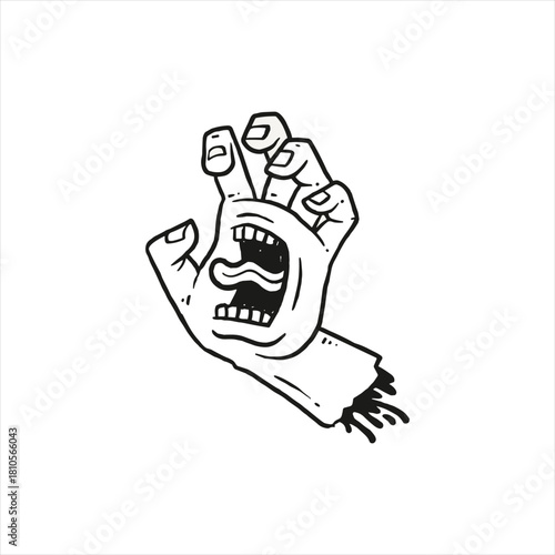 Creepy screaming hand illustration for edgy designs or horror themes, perfect for Halloween projects