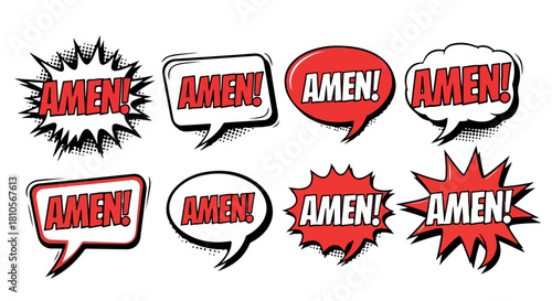 Amen speech bubbles in comic style with transparent background