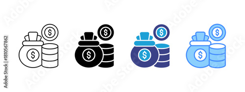 Money icon set multiple style collection