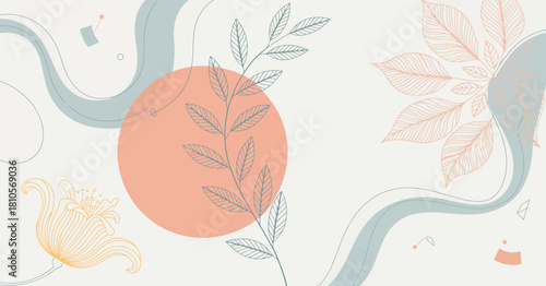 An elegant abstract art design featuring delicate floral elements and flowing lines, creating a serene and artistic background that evokes beauty and tranquility.