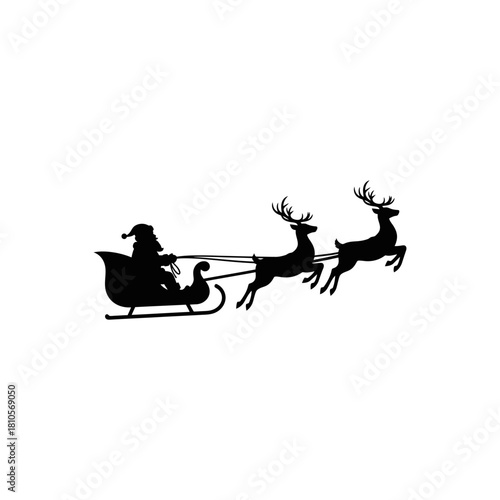 Silhouette of Santa Claus in a sleigh pulled by reindeer, a festive Christmas scene.