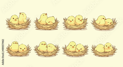 Baby chicks in nest springtime hatching adorable