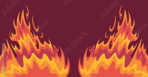 An energetic digital illustration of vibrant flames against a deep red background, symbolizing passion, intensity, and the captivating nature of fire in an abstract style.