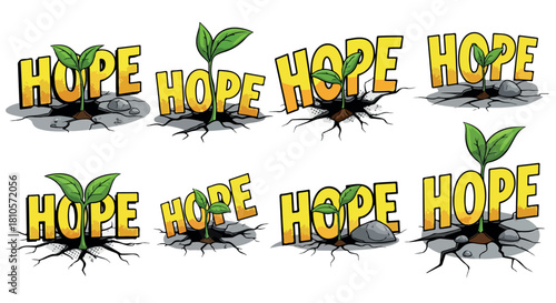 Hope sprouting from cracked earth with transparent background
