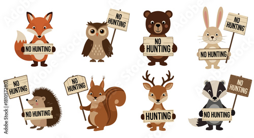 Forest animals holding no hunting signs