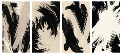 set of four abstract brush stoke background vector wallpaper