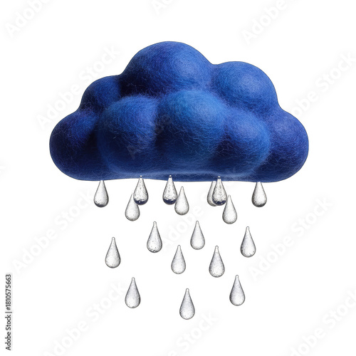 Glittery Blue Cloud with Falling Raindrops Isolated on Transparent Background