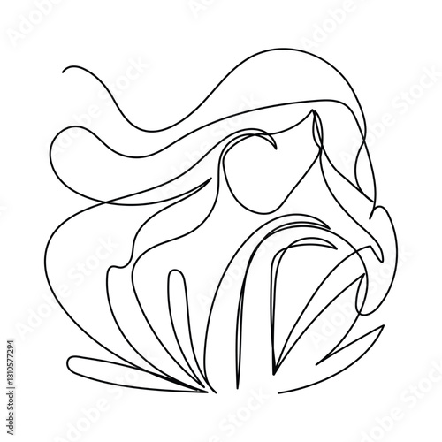 Continuous line drawing. Beautiful Woman s lips logo. Pastel soft color outline vector illustration. Concept for logo, card, banner, poster, flyer One continuous line