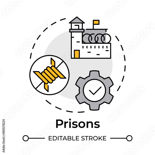 Prisons multi color concept icon. Long term facilities for serious crimes convicted. Correctional institution. Round shape line illustration. Abstract idea. Graphic design. Easy to use in booklet