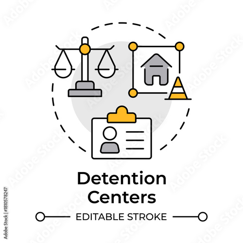 Detention centers multi color concept icon. Hold people for administrative reasons. Correctional institution. Round shape line illustration. Abstract idea. Graphic design. Easy to use in booklet