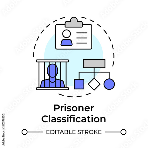 Prisoner classification multi color concept icon. Assessing categorizing inmates. Correctional management system. Round shape line illustration. Abstract idea. Graphic design. Easy to use in booklet