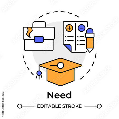 Need multi color concept icon. Factors related to criminal behavior. RNR model. Correctional management. Round shape line illustration. Abstract idea. Graphic design. Easy to use in booklet