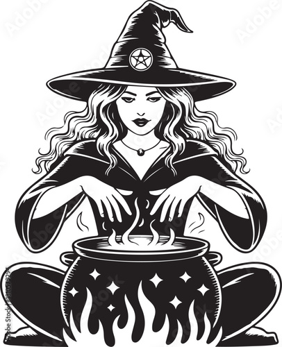 Witchcraft vector illustration witch silhouette clipart 