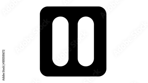 Vector illustration of black and white icon representing a pause button symbol inside a rounded square isolated on transparent background 