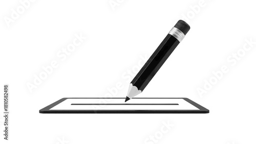 Vector illustration of black pencil drawing a line inside a rectangular frame on a transparent background 
