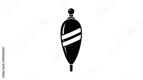 Vector illustration of black and white icon of a fishing float or bobber with diagonal stripe isolated on transparent background 