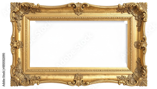 Ornate gold picture frame with intricate carvings and a blank white space for content.