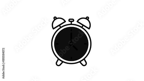 Vector illustration of simple line drawing of a classic twin bell alarm clock showing approximately five oclock isolated on transparent background 