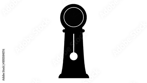 Vector illustration of black silhouette icon of a grandfather clock with pendulum isolated on transparent background 