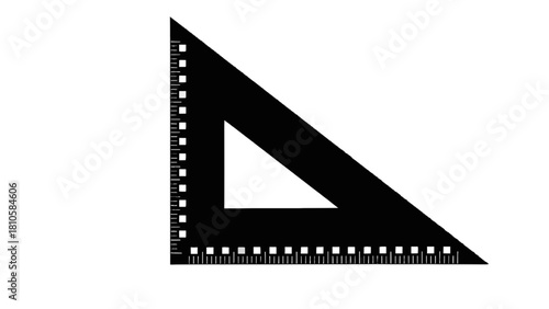 Vector illustration of black right angle triangle ruler icon for drawing and measuring angle isolated on transparent background
