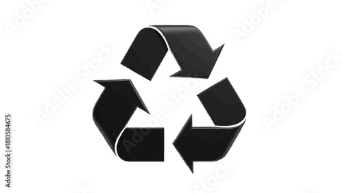 Vector illustration of black 3d recycle symbol with three chasing arrows forming a triangle, isolated on transparent background 