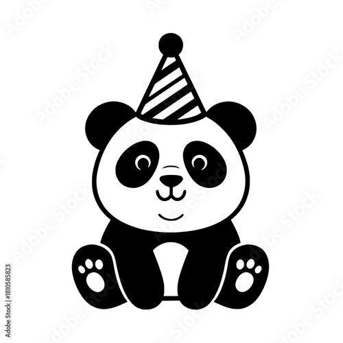 Cute Panda Wearing a Striped Birthday Party Hat Vector