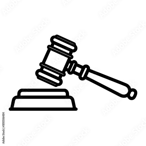 Vector Line Icon of Gavel and Block, Symbol of Justice and Law