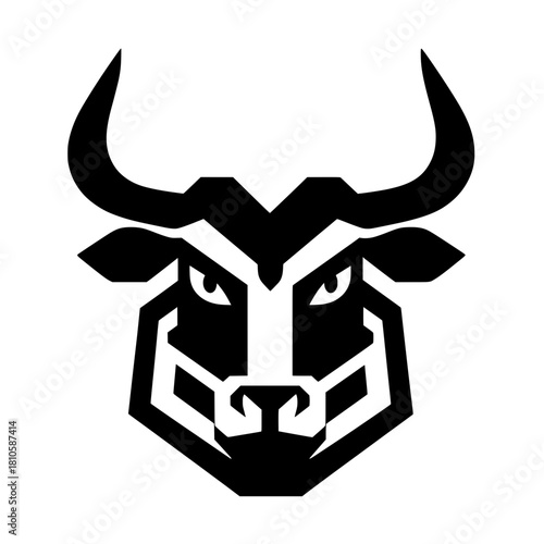 Black and White Geometric Bull Head Vector Logo Design
