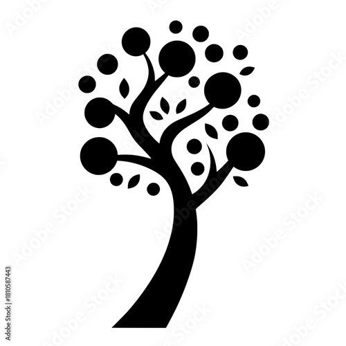 Minimalist Black and White Tropical Fruit Tree Silhouette