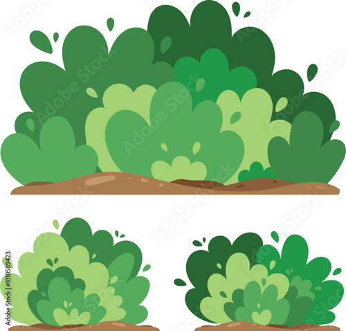 Set of Green Bushes in Flat Cartoon Style